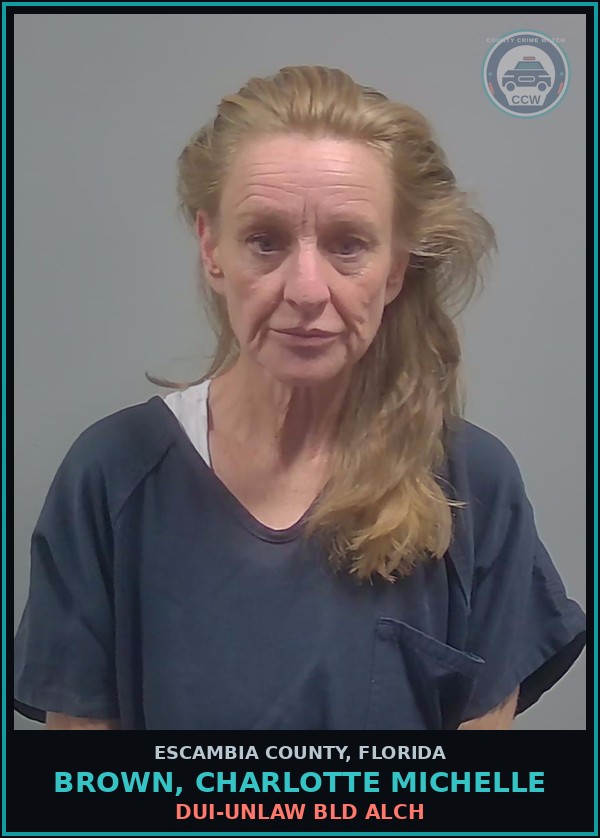 Booking mugshot of BROWN, CHARLOTTE MICHELLE in Escambia County