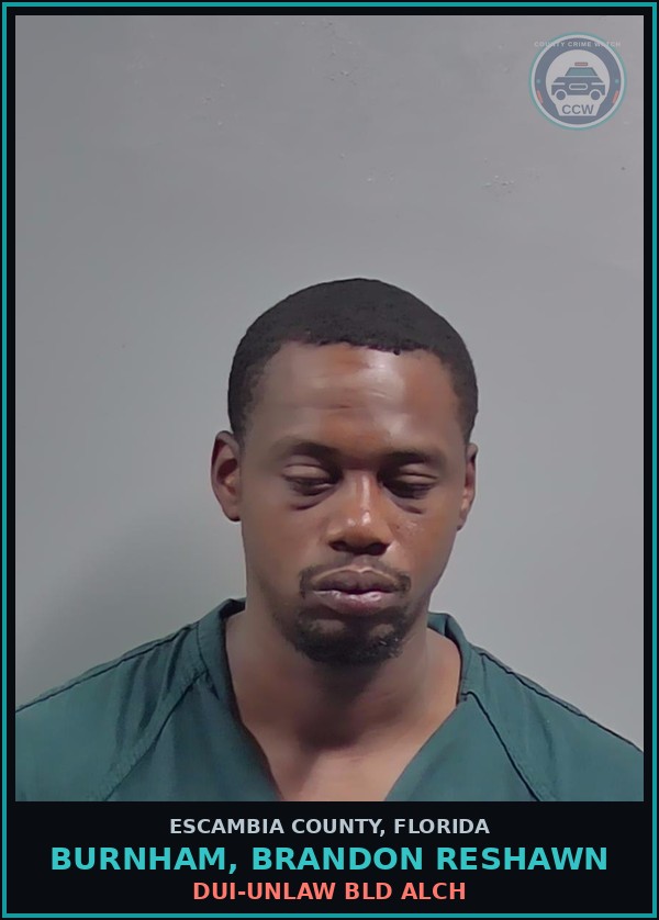 Booking mugshot of BURNHAM, BRANDON RESHAWN in Escambia County
