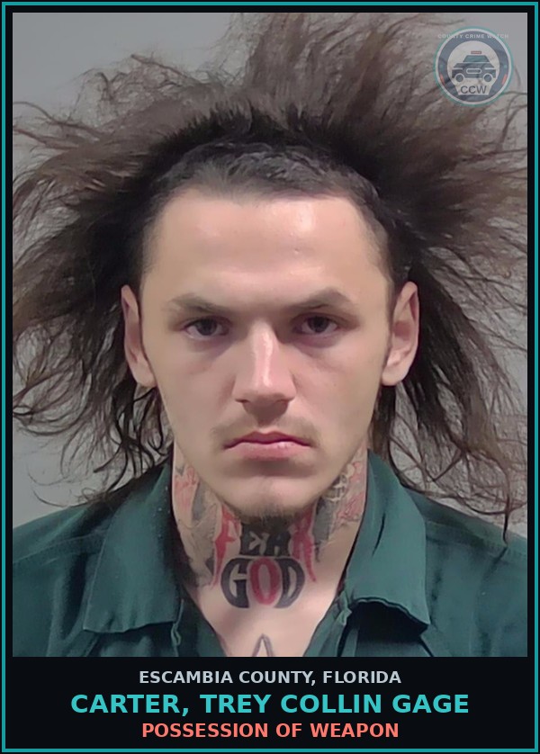 Booking mugshot of CARTER, TREY COLLIN GAGE in Escambia County