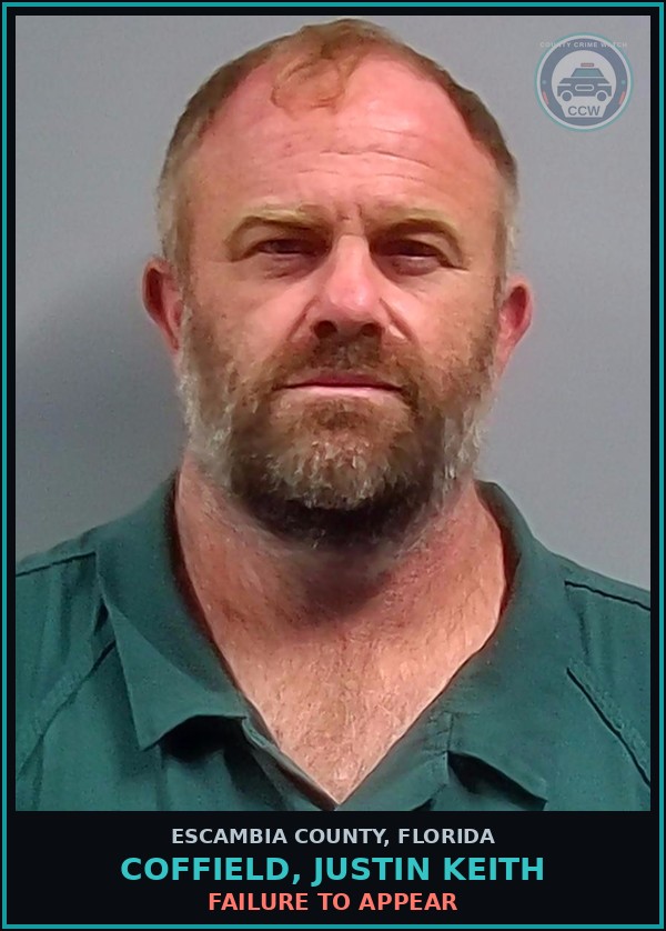 Booking mugshot of COFFIELD, JUSTIN KEITH in Escambia County