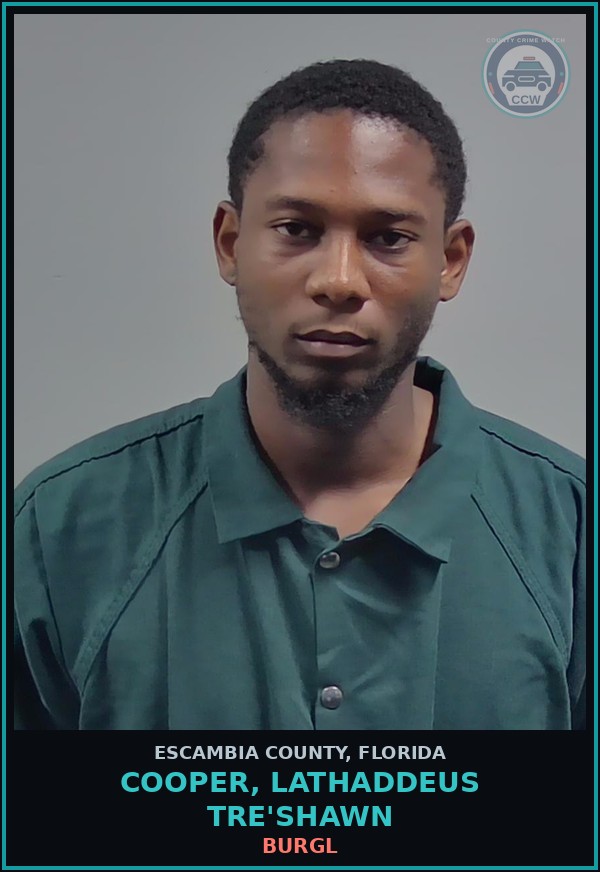 Booking mugshot of COOPER, LATHADDEUS TRE'SHAWN in Escambia County
