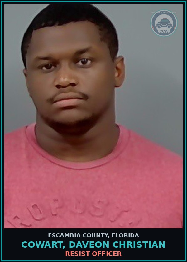 Booking mugshot of COWART, DAVEON CHRISTIAN in Escambia County