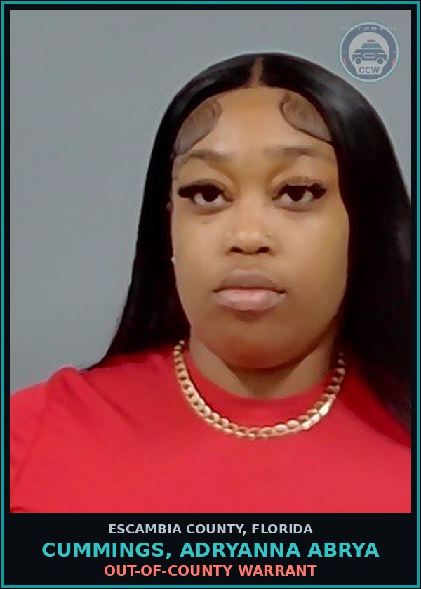 Booking mugshot of CUMMINGS, ADRYANNA ABRYA in Escambia County