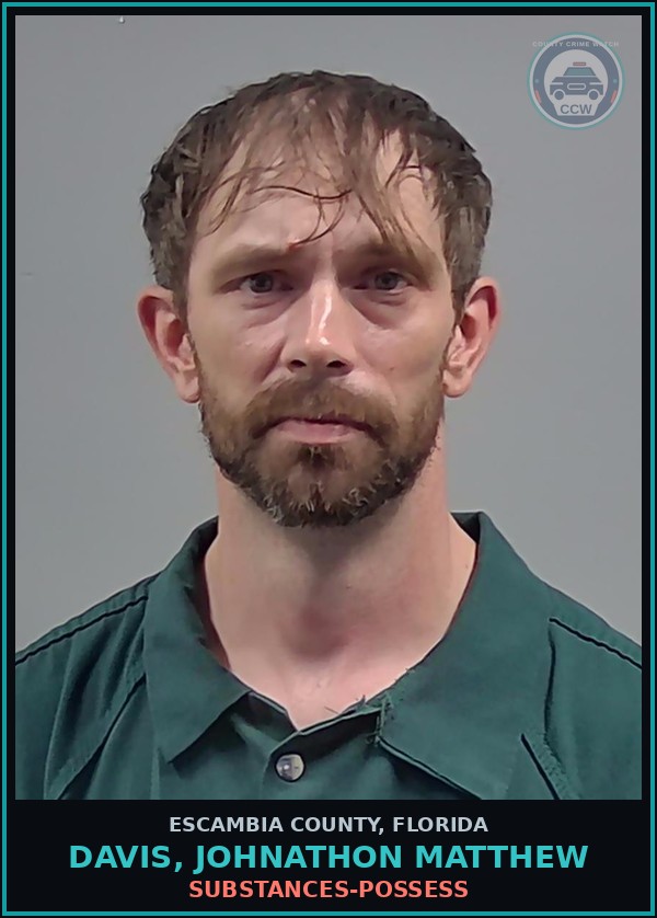 Booking mugshot of DAVIS, JOHNATHON MATTHEW in Escambia County