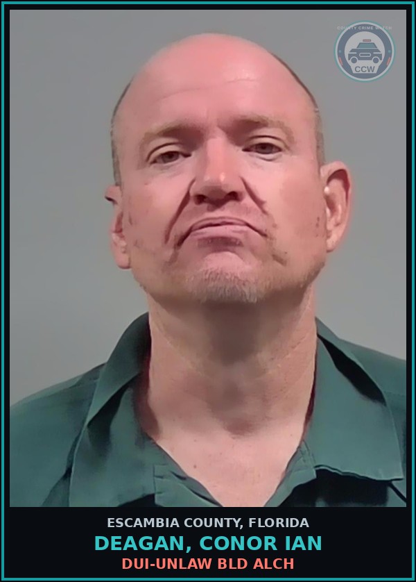 Booking mugshot of DEAGAN, CONOR IAN in Escambia County