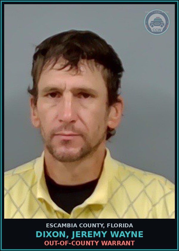 Booking mugshot of DIXON, JEREMY WAYNE in Escambia County