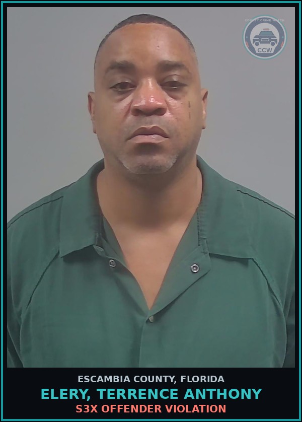 Booking mugshot of ELERY, TERRENCE ANTHONY in Escambia County