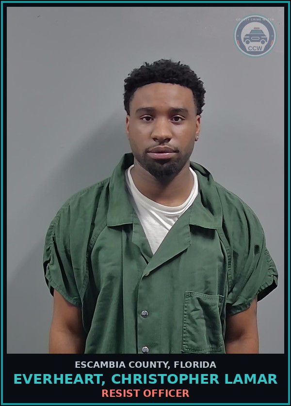 Booking mugshot of EVERHEART, CHRISTOPHER LAMAR in Escambia County
