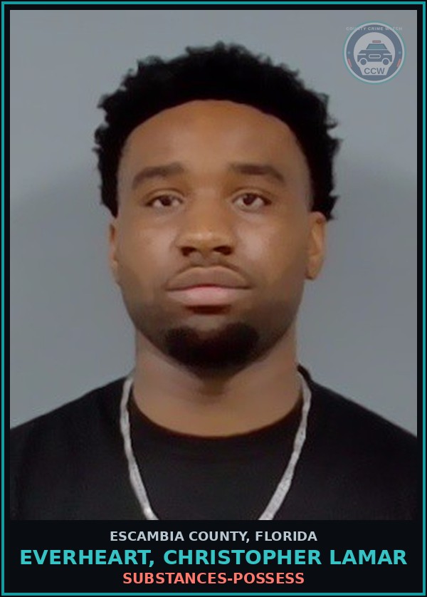 Booking mugshot of EVERHEART, CHRISTOPHER LAMAR in Escambia County