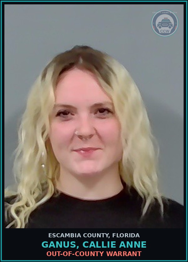 Booking mugshot of GANUS, CALLIE ANNE in Escambia County