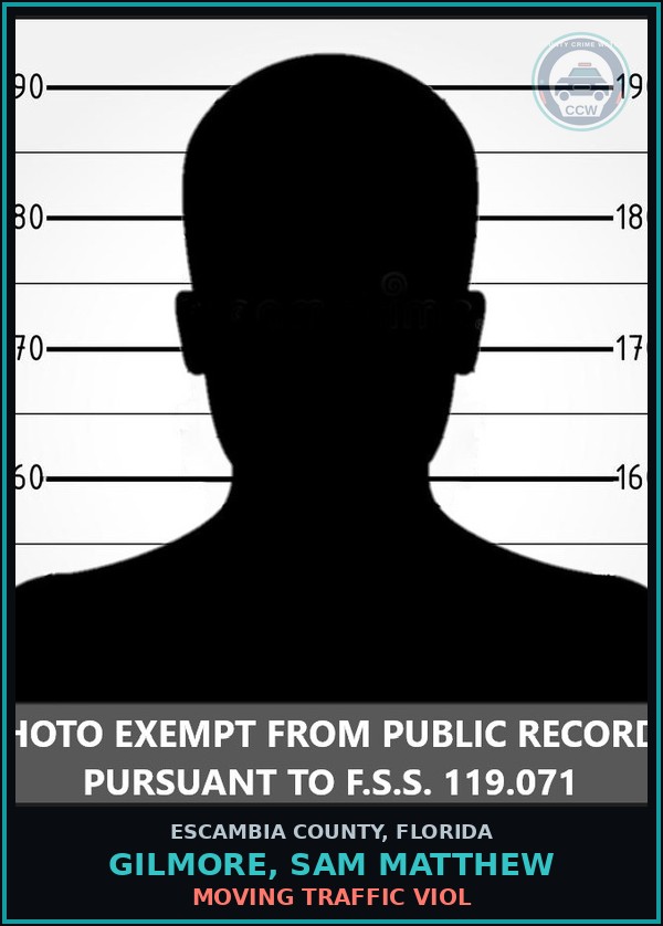 Booking mugshot of GILMORE, SAM MATTHEW in Escambia County