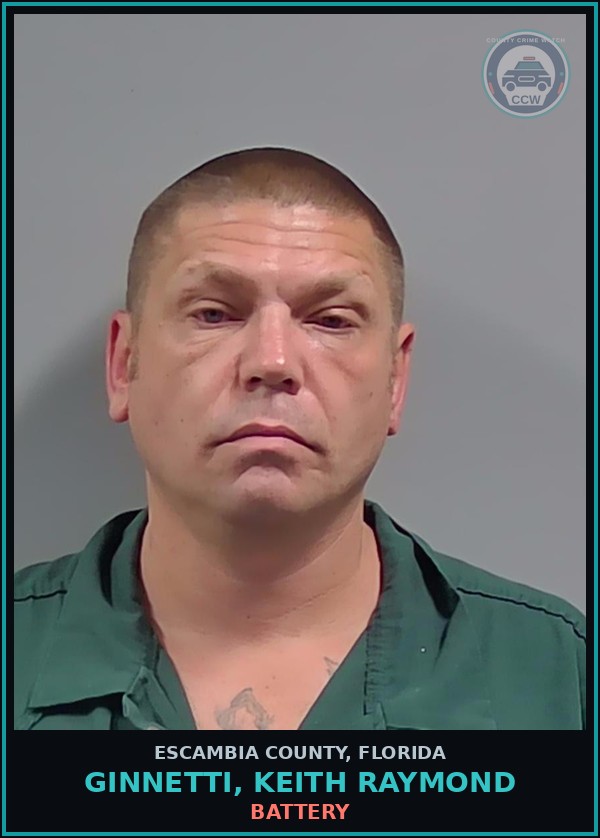 Booking mugshot of GINNETTI, KEITH RAYMOND in Escambia County