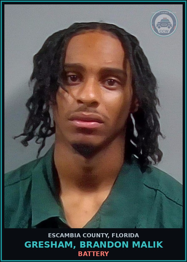 Booking mugshot of GRESHAM, BRANDON MALIK in Escambia County