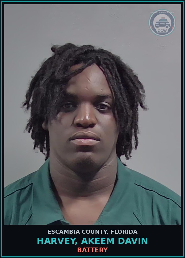 Booking mugshot of HARVEY, AKEEM DAVIN in Escambia County