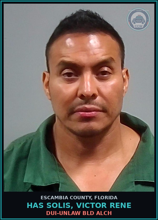 Booking mugshot of HAS SOLIS, VICTOR RENE in Escambia County