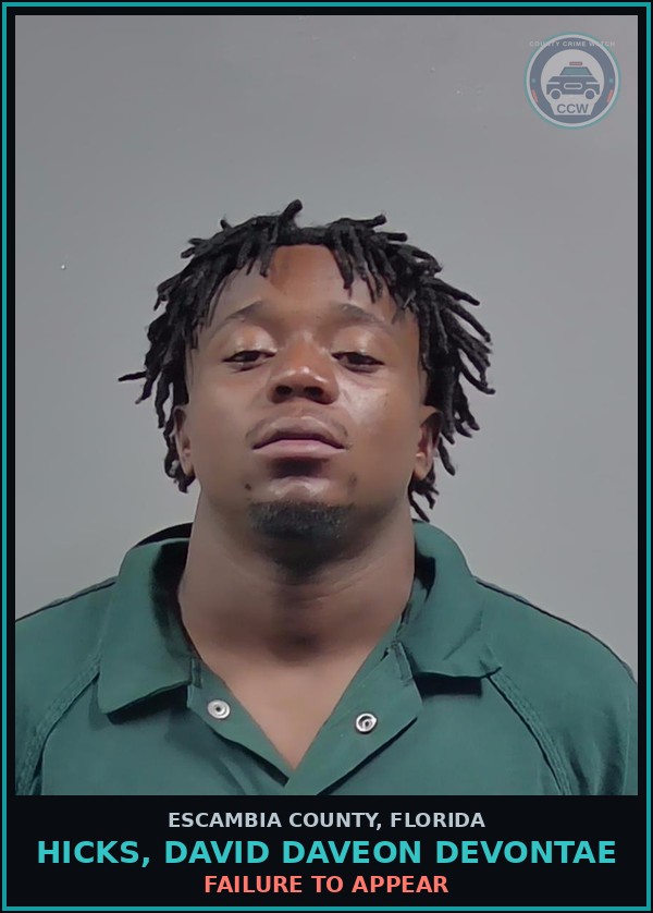 Booking mugshot of HICKS, DAVID DAVEON DEVONTAE in Escambia County
