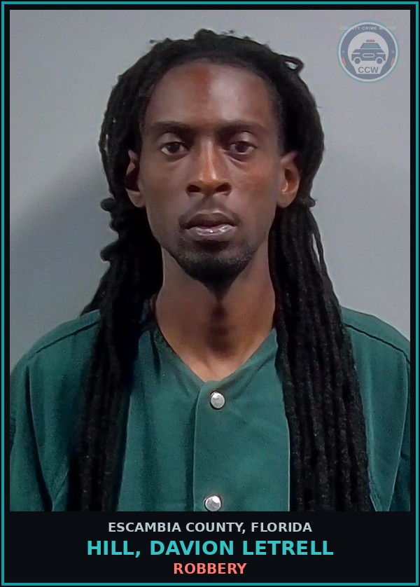 Booking mugshot of HILL, DAVION LETRELL in Escambia County