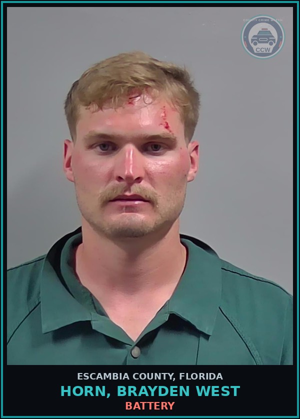 Booking mugshot of HORN, BRAYDEN WEST in Escambia County