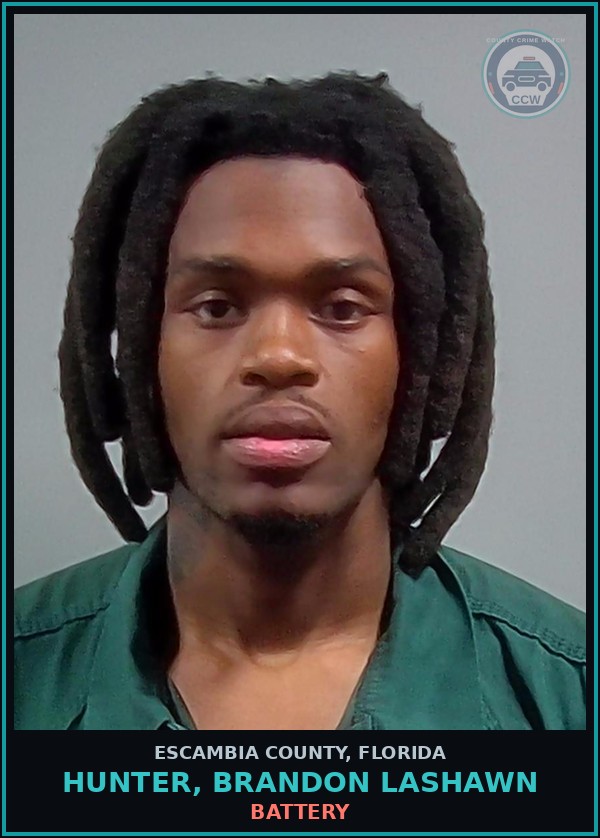 Booking mugshot of HUNTER, BRANDON LASHAWN in Escambia County