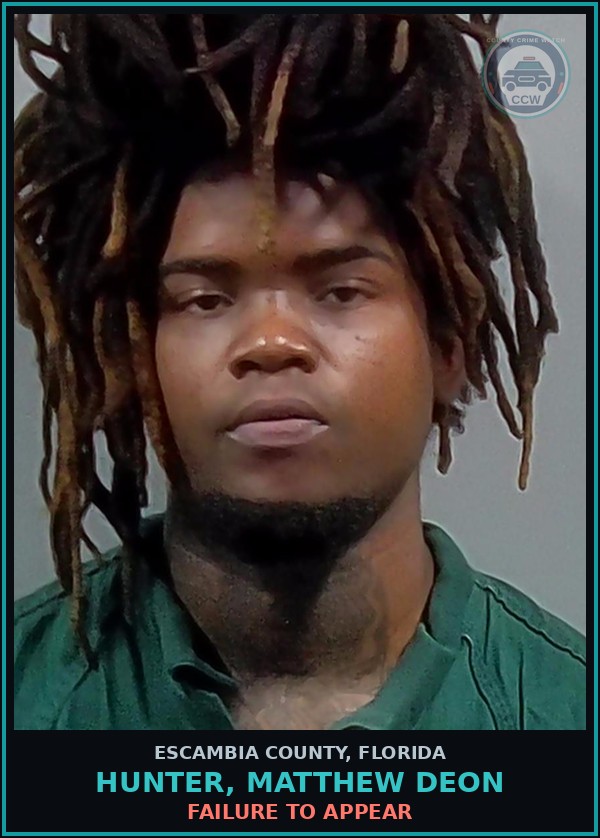 Booking mugshot of HUNTER, MATTHEW DEON in Escambia County