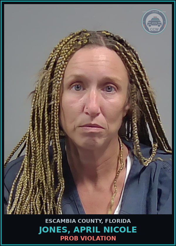 Booking mugshot of JONES, APRIL NICOLE in Escambia County