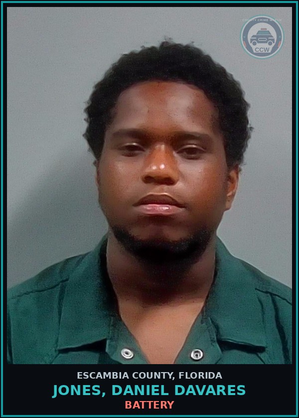 Booking mugshot of JONES, DANIEL DAVARES in Escambia County