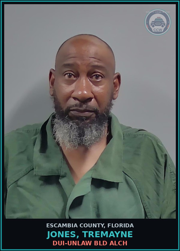 Booking mugshot of JONES, TREMAYNE in Escambia County