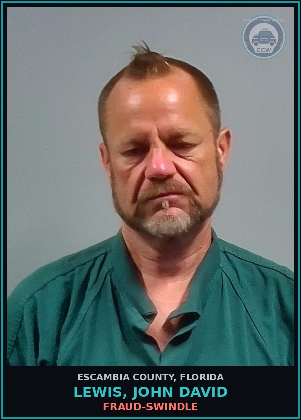 Booking mugshot of LEWIS, JOHN DAVID in Escambia County
