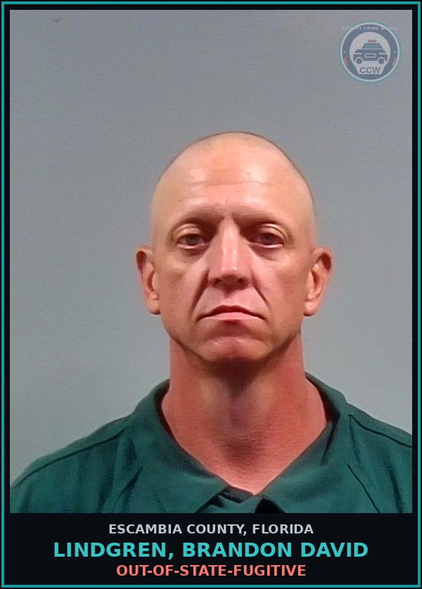 Booking mugshot of LINDGREN, BRANDON DAVID in Escambia County