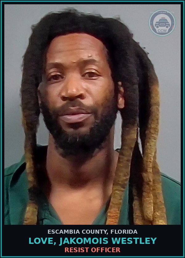 Booking mugshot of LOVE, JAKOMOIS WESTLEY in Escambia County