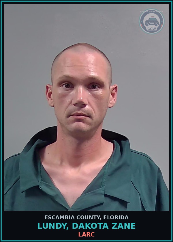 Booking mugshot of LUNDY, DAKOTA ZANE in Escambia County