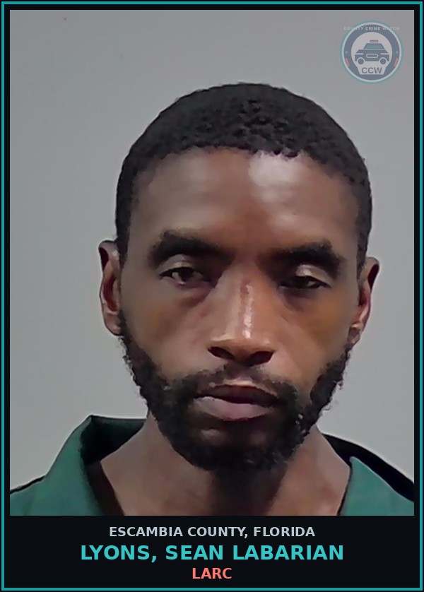 Booking mugshot of LYONS, SEAN LABARIAN in Escambia County