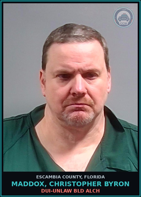 Booking mugshot of MADDOX, CHRISTOPHER BYRON in Escambia County