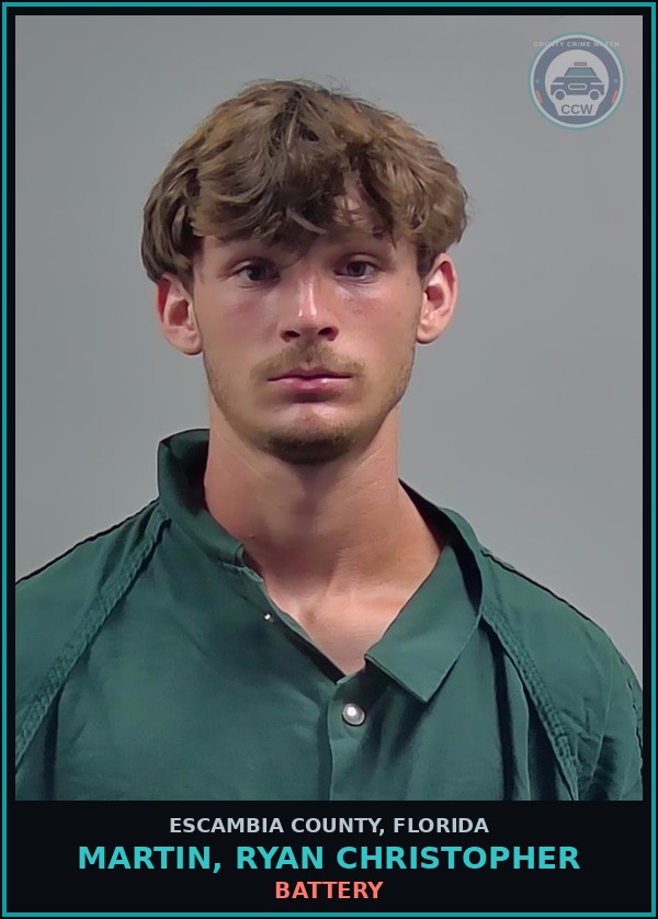 Booking mugshot of MARTIN, RYAN CHRISTOPHER in Escambia County