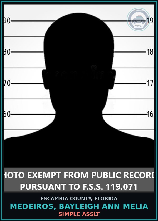 Booking mugshot of MEDEIROS, BAYLEIGH ANN MELIA in Escambia County