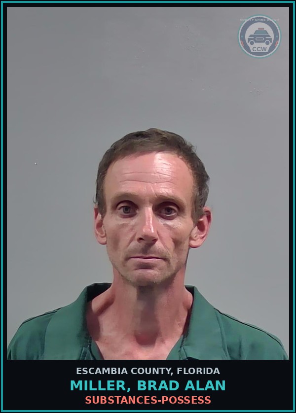 Booking mugshot of MILLER, BRAD ALAN in Escambia County