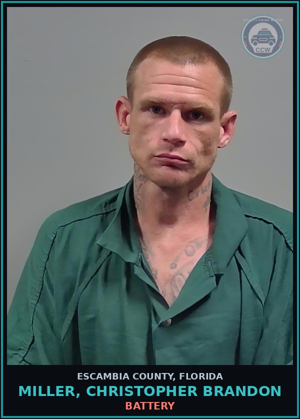 Booking mugshot of MILLER, CHRISTOPHER BRANDON in Escambia County
