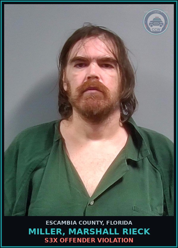 Booking mugshot of MILLER, MARSHALL RIECK in Escambia County