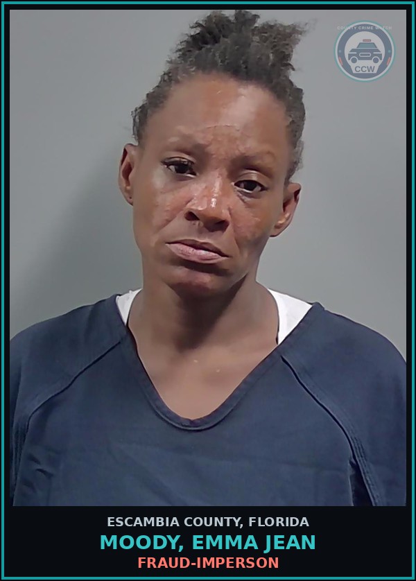 Booking mugshot of MOODY, EMMA JEAN in Escambia County