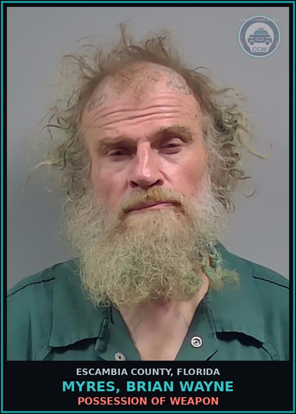 Booking mugshot of MYRES, BRIAN WAYNE in Escambia County