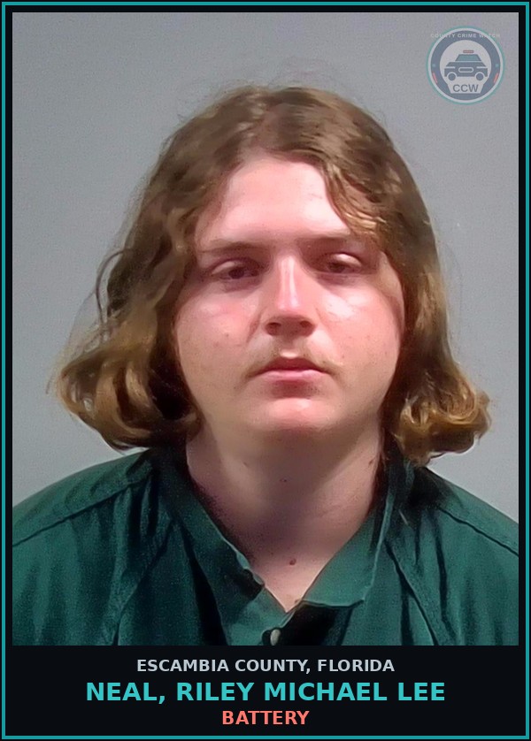 Booking mugshot of NEAL, RILEY MICHAEL LEE in Escambia County