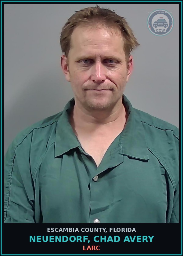 Booking mugshot of NEUENDORF, CHAD AVERY in Escambia County