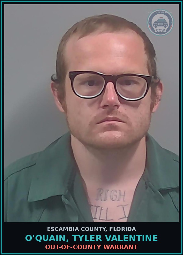 Booking mugshot of O'QUAIN, TYLER VALENTINE in Escambia County