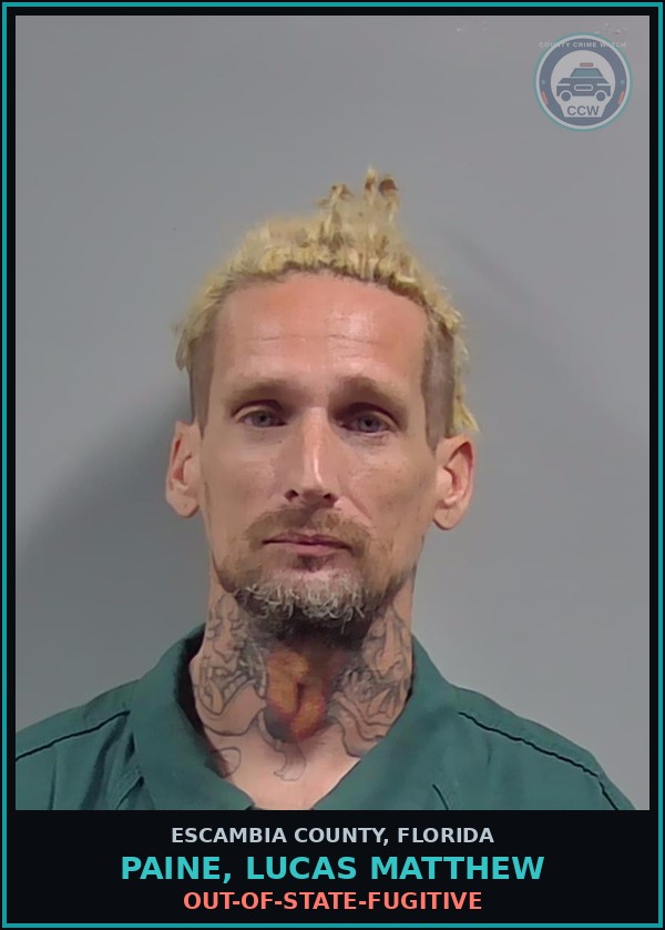 Booking mugshot of PAINE, LUCAS MATTHEW in Escambia County