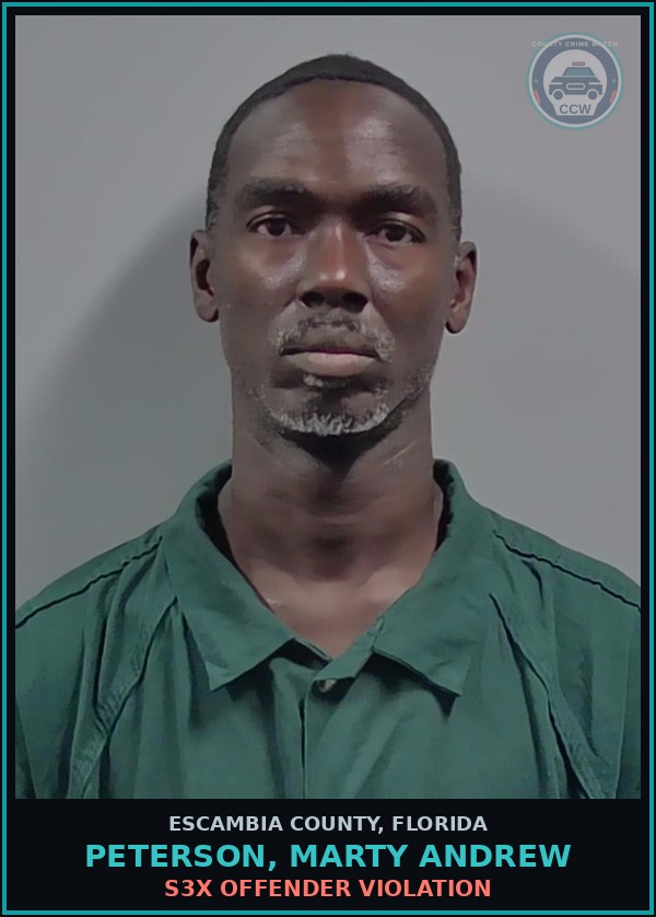 Booking mugshot of PETERSON, MARTY ANDREW in Escambia County