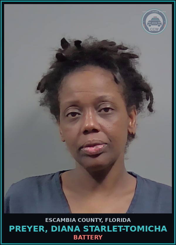 Booking mugshot of PREYER, DIANA STARLET-TOMICHA in Escambia County