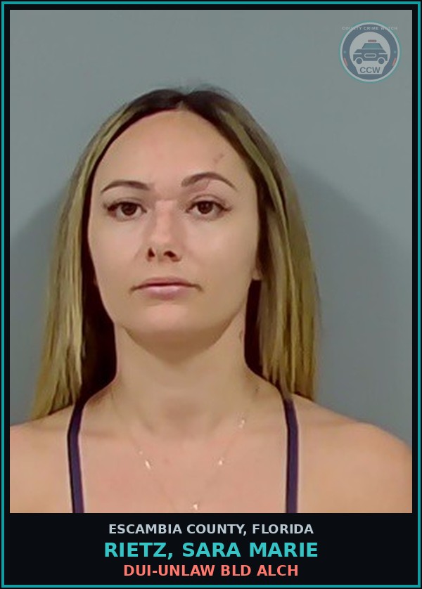 Booking mugshot of RIETZ, SARA MARIE in Escambia County