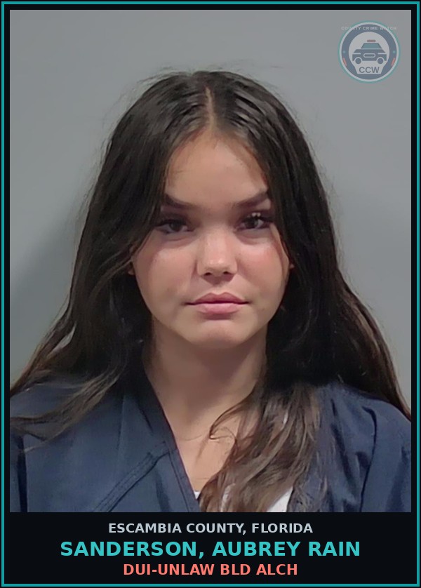 Booking mugshot of SANDERSON, AUBREY RAIN in Escambia County