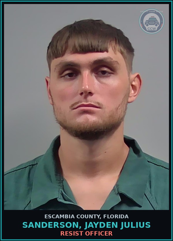 Booking mugshot of SANDERSON, JAYDEN JULIUS in Escambia County