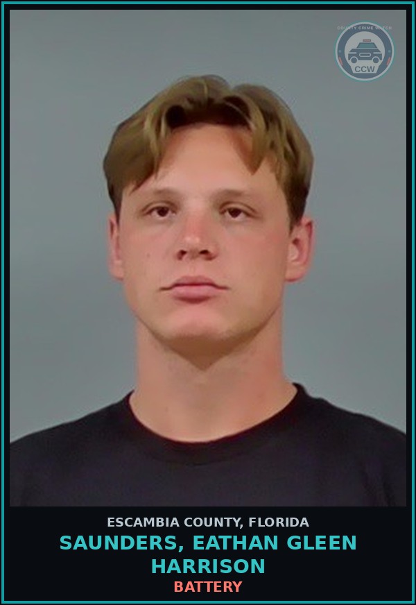 Booking mugshot of SAUNDERS, EATHAN GLEEN HARRISON in Escambia County